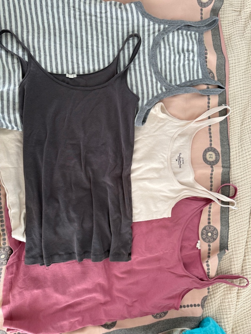 J. Crew Black & Cream Ribbed Cotton Tank Tops (Set of 3)